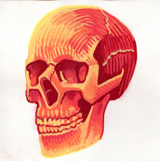 Orange and Red Hatched Skull