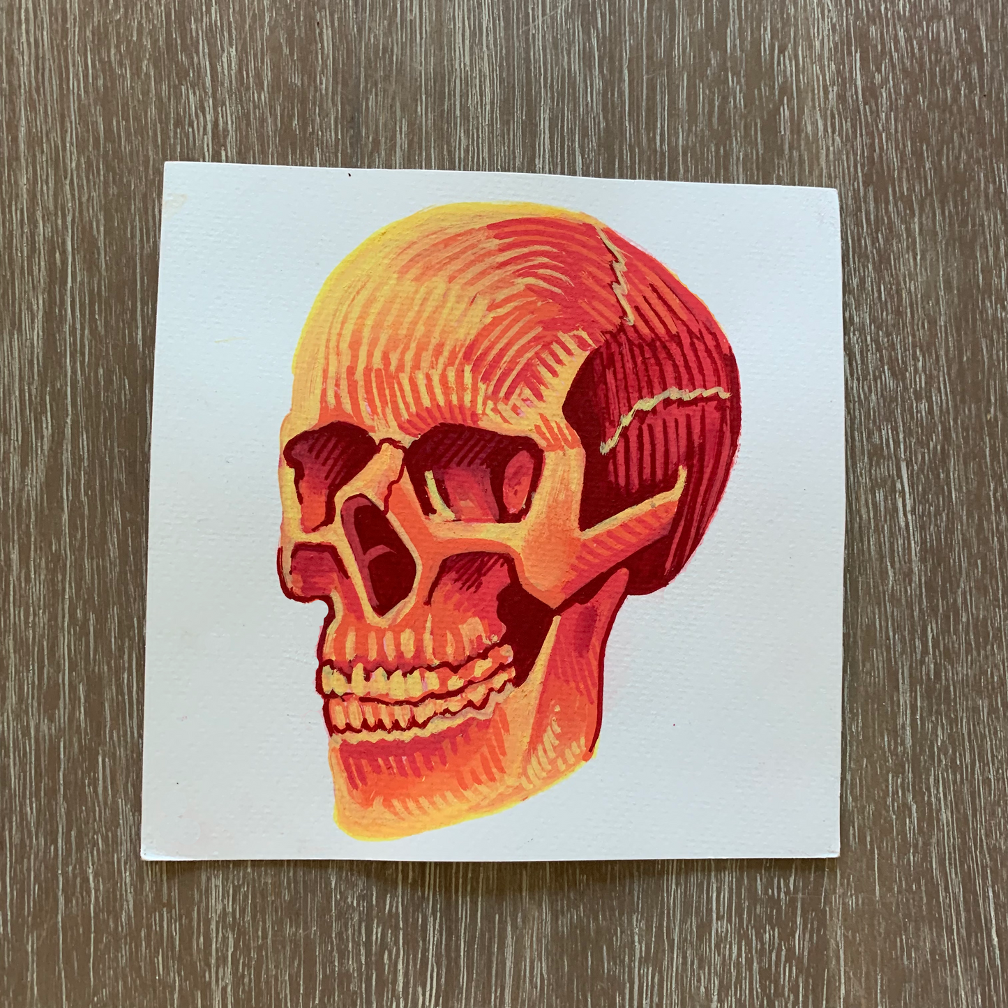 Orange and Red Hatched Skull